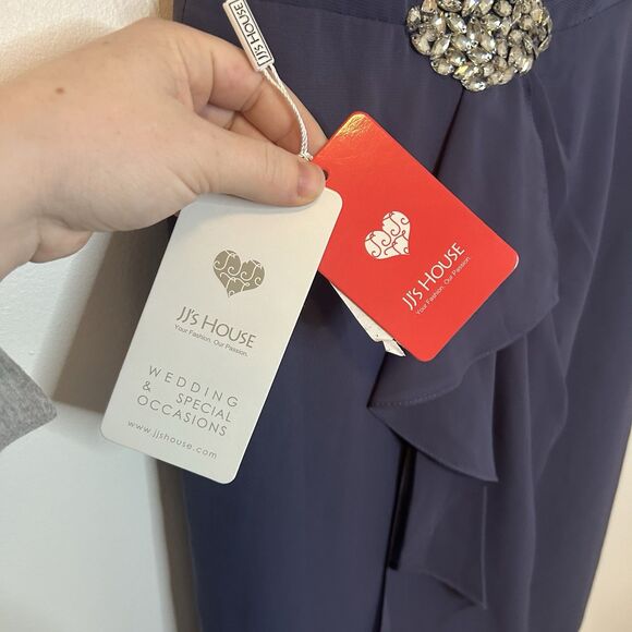 JJs House Sheath Chiffon Dress Stormy Blue Jeweled 192772 164084 NWT - Size 12 - Picture 8 of 16